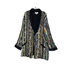 VTG Patchwork 3/4 Plus Size Open Front Jacket 1X Colorful Boho Retro Indie 90s